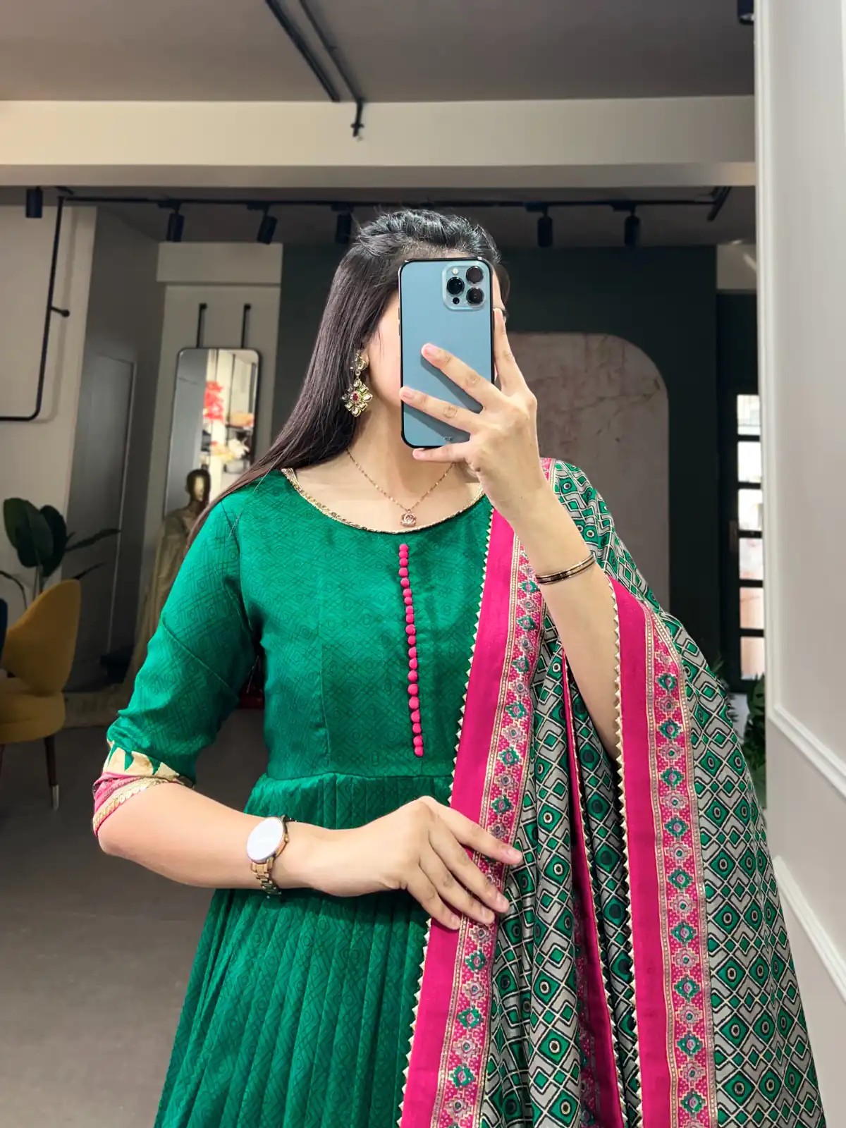 YNF 5007 Green Color Tussar Silk Print With Foil Printed Gown Casual, Wedding, Party, Festive, Events Etc. Expected Delivery 4-6 Working Days @2049/- | Bollywood Gowns, Creative Gowns, Designer Gowns, Embroidered Gowns, Gowns, Party Wear Gowns