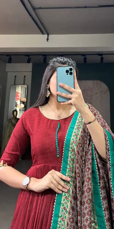 YNF 5007 Maroon Color Tussar Silk Print With Foil Printed Gown Casual, Wedding, Party, Festive, Events Etc. Expected Delivery 4-6 Working Days @2049/- | Bollywood Gowns, Creative Gowns, Designer Gowns, Embroidered Gowns, Gowns, Party Wear Gowns