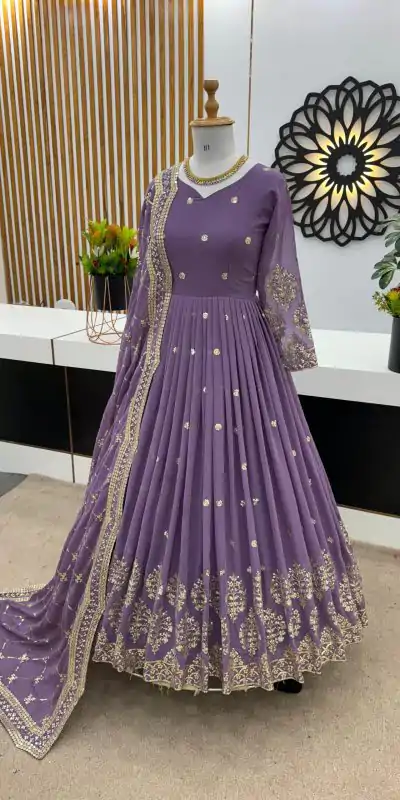 ZF 359 Light Purple Color Georgette Embroidery Sequence Work Gown Casual, Wedding, Party, Festive, Events Etc. Expected Delivery 4-6 Working Days @1999/- | Bollywood Gowns, Creative Gowns, Designer Gowns, Embroidered Gowns, Gowns, Party Wear Gowns