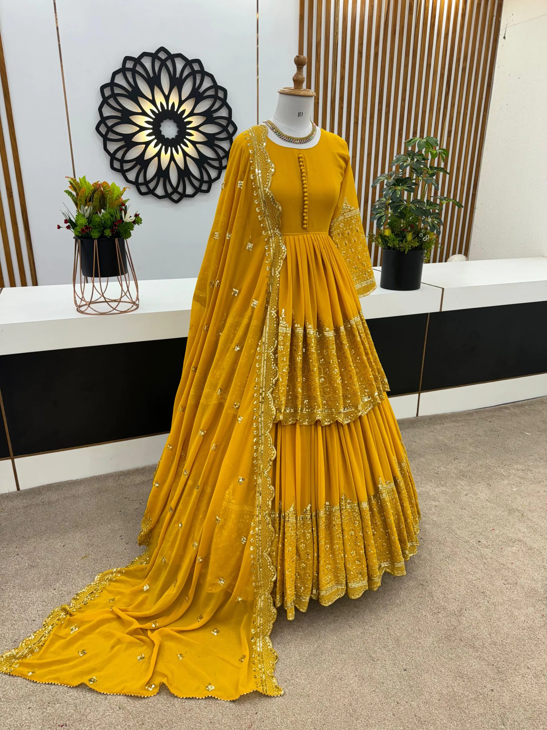 ZF 362 Yellow Faux Georgette With Heavy Embroidery Sequence Work Lehenga Choli Wedding, Party, Events Etc. Expected Delivery 4-6 Working Days 2099/- | Bollywood Lehenga, Creative Lehenga, Designer Lehenga, Embroidered Lehenga, Lehenga, Party Wear Lehenga