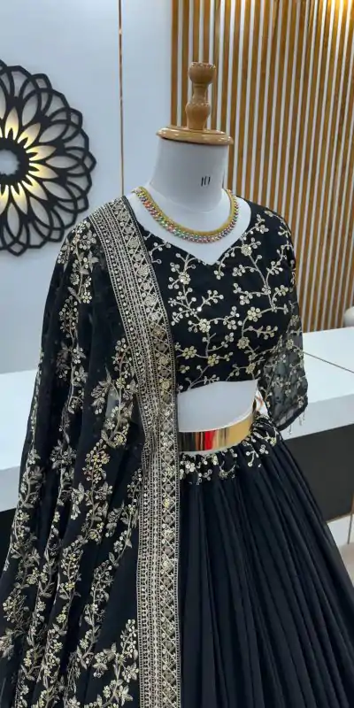 ZF 358 Black Color Faux Georgette With Heavy Embroidery Sequence Work Lehenga Choli Wedding, Party, Events Etc. Expected Delivery 4-6 Working Days 2099/- | Bollywood Lehenga, Creative Lehenga, Designer Lehenga, Embroidered Lehenga, Lehenga, Party Wear Lehenga