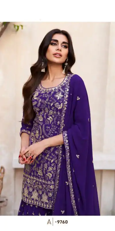 Fc Zohara 9759 Purple Top : Georgette Work : Heavy Embroidery Designer Work Bottom : Santoon Wedding, Party, Festive @3249/- | Jump Suits, Casual Suits, Creative suits, Designer Suits, Palazzo Suits, Party Wear Suits, Patiala Suits, Salwar suit, Straight Suits