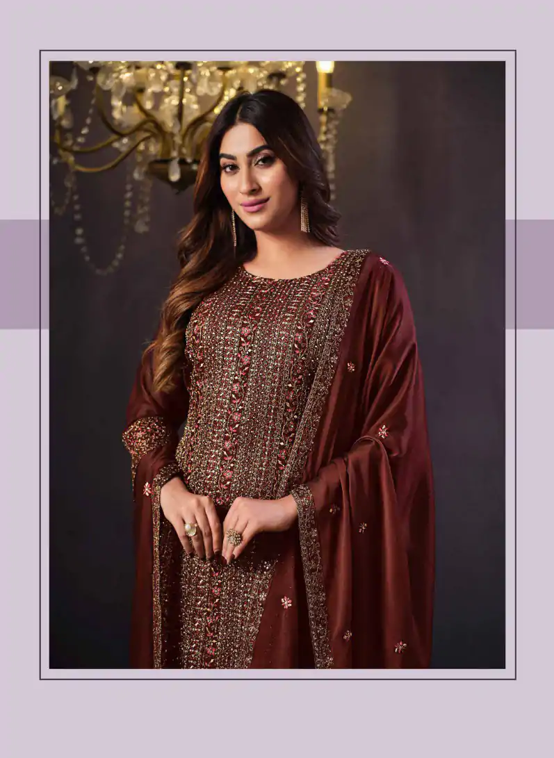 FC Vipul 5281 Brown Heavy rangoli with coding sequence Embroidery Work salwar suit Casual, Wedding, Festive, Events Etc. @2599 | Casual Suits, Creative suits, Designer Suits, Party Wear Suits, Salwar suit, Straight Suits