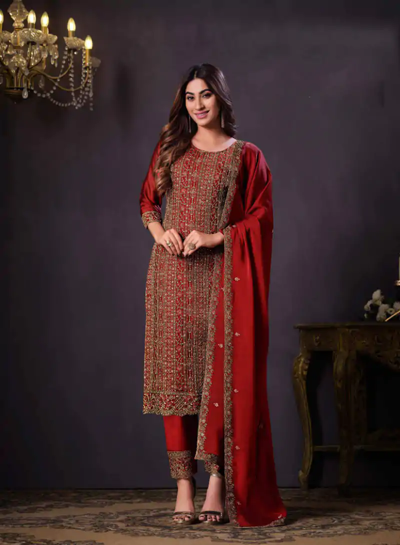 FC Vipul 5281 Red Heavy rangoli with coding sequence Embroidery Work salwar suit Casual, Wedding, Festive, Events Etc. @2599 | Casual Suits, Creative suits, Designer Suits, Party Wear Suits, Salwar suit, Straight Suits