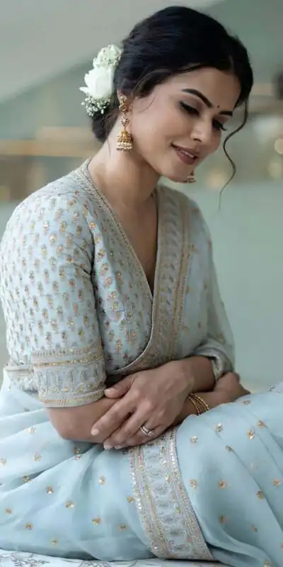 KT 274 Multi Color Saree : Soft Organza Silk Work : Fancy Thread With Sequins Work Casual, Party Wear, Wedding Sky Blue Sequins Saree@1699/- | Bollywood Sarees, Creative Sarees, Designer Sarees, Embroidered Sarees, Ethnic Saree, Party Wear Sarees, Sarees