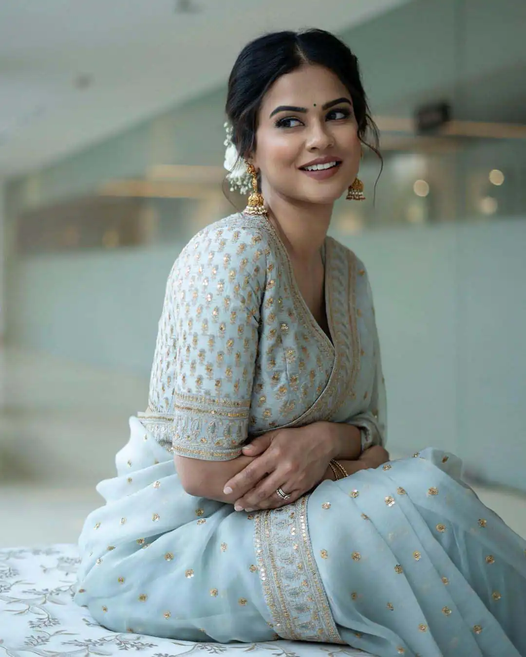 KT 274 Multi Color Saree : Soft Organza Silk Work : Fancy Thread With Sequins Work Casual, Party Wear, Wedding Sky Blue Sequins Saree@1699/- | Bollywood Sarees, Creative Sarees, Designer Sarees, Embroidered Sarees, Ethnic Saree, Party Wear Sarees, Sarees