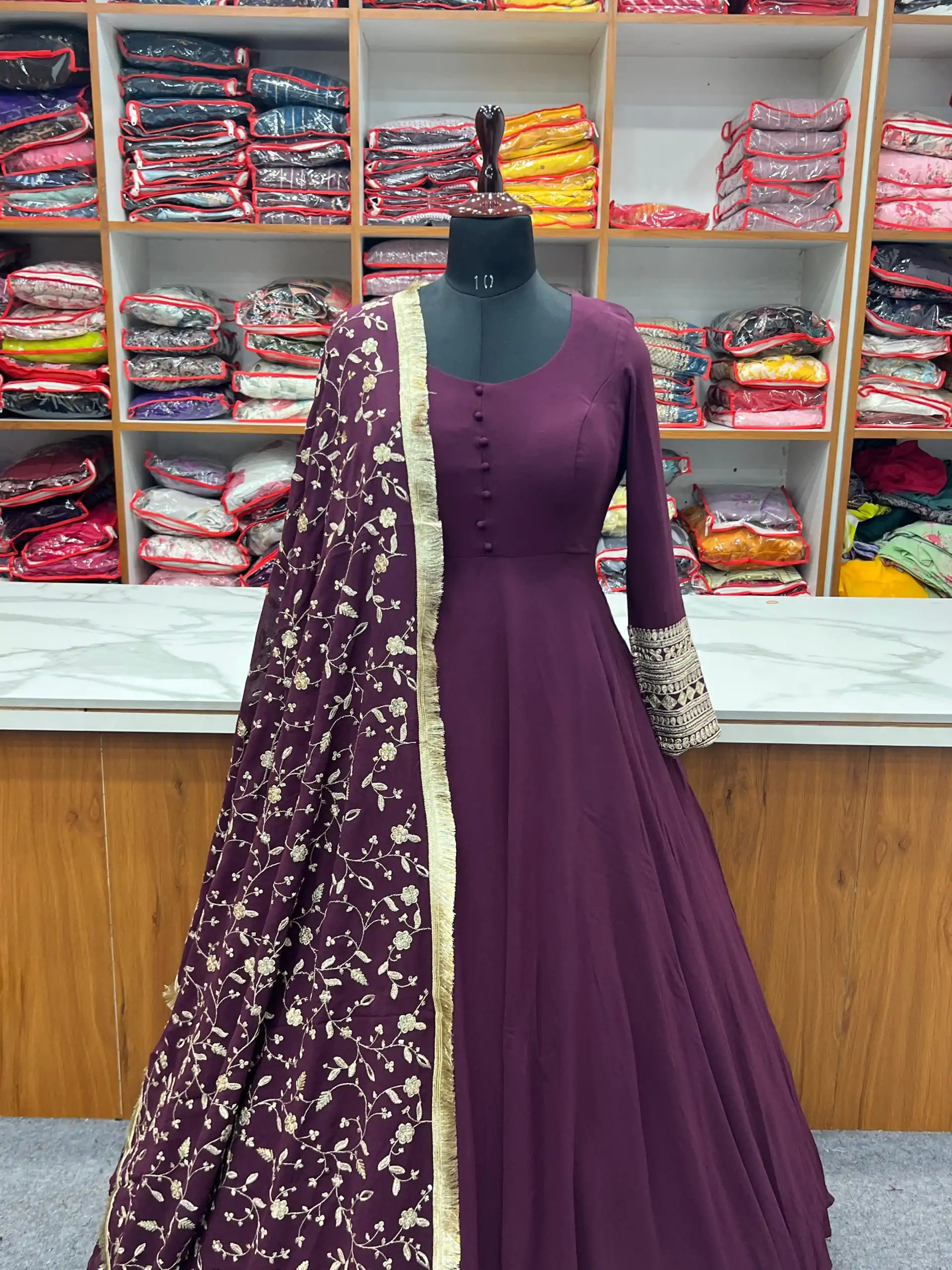 KB 241 Wine color Pure Soft Faux Georgette Anarkali Suit Casual, Wedding, Party, Festive, Events Etc. Expected Delivery 4-6 Working Days @2199/- | Anarkali Suits, Bollywood Anarkali, Creative-Anarkali, Designer Anarkali, Embroidered Anarkali, Party Wear Anarkali