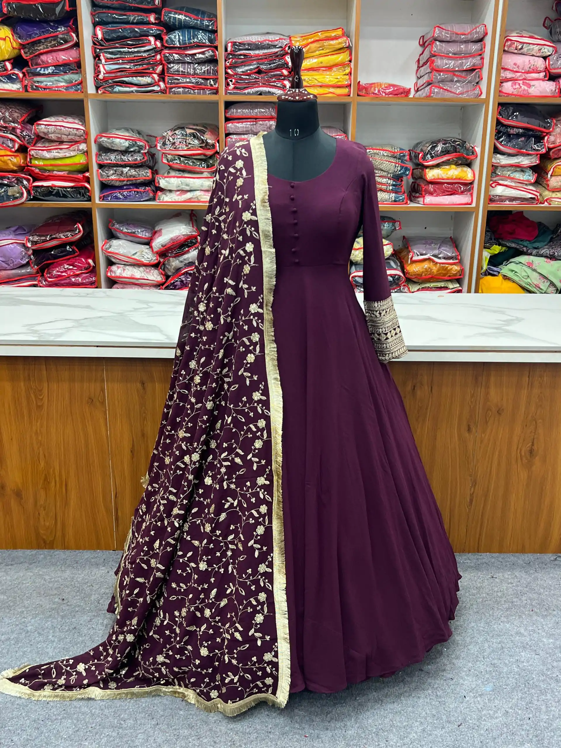 KB 241 Wine color Pure Soft Faux Georgette Anarkali Suit Casual, Wedding, Party, Festive, Events Etc. Expected Delivery 4-6 Working Days @2199/- | Anarkali Suits, Bollywood Anarkali, Creative-Anarkali, Designer Anarkali, Embroidered Anarkali, Party Wear Anarkali