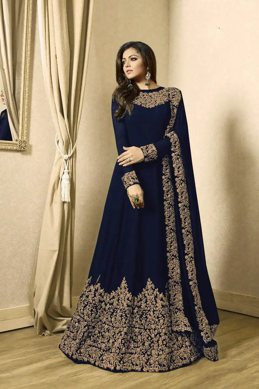Color : BlueSet Content : 1 Top :: 1 Bottom :: 1 DupattaFabrics : Top Fabric :Georgette Bottom Fabric : Santoon Dupatta Fabric :Nazmeen | Anarkali Suits, Bollywood Anarkali, Creative-Anarkali, Designer Anarkali, Embroidered Anarkali, Party Wear Anarkali