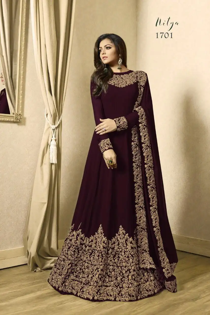 Color : BrownSet Content : 1 Top :: 1 Bottom :: 1 DupattaFabrics : Top Fabric :Georgette Bottom Fabric : Santoon Dupatta Fabric :Nazmeen | Anarkali Suits, Bollywood Anarkali, Creative-Anarkali, Designer Anarkali, Embroidered Anarkali, Party Wear Anarkali