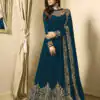 Floor Length Anarkali For Women's In Peacock Blue Color With Heavy Georgette