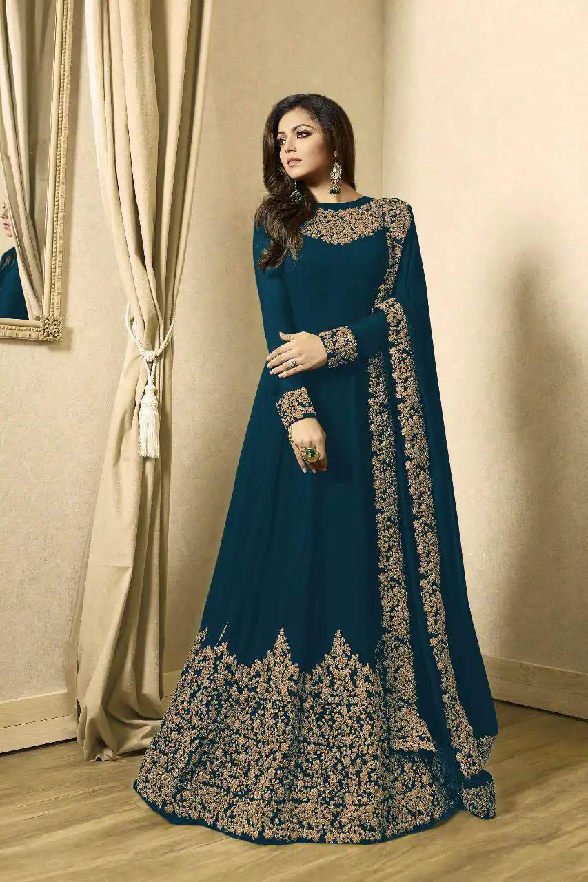Color : Peacock BlueSet Content : 1 Top :: 1 Bottom :: 1 DupattaFabrics : Top Fabric :Georgette Bottom Fabric : Santoon Dupatta Fabric :Nazmeen | Anarkali Suits, Bollywood Anarkali, Creative-Anarkali, Designer Anarkali, Embroidered Anarkali, Party Wear Anarkali