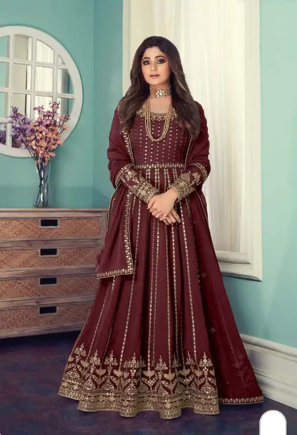 gorgeous-maroon-color-georgette-with-sequence-work-gown