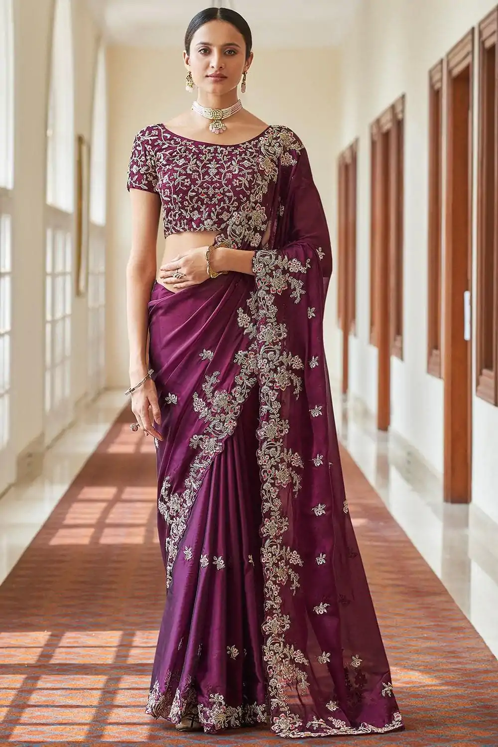 BT 180 Purple Saree : Kasturi Silk Georgette Work : Zari & Thread Work, Blouse : Kasturi Silk Party Wear, Traditional Wear, Wedding Wear, Events Etc.@1849/- | Bollywood Sarees, Creative Sarees, Designer Sarees, Ethnic Saree, Modern Digital sarees, Party Wear Sarees, Sarees