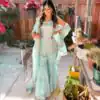 Look Beautiful Sky Blue Color Embroidery Sequins Work Sharara Suit