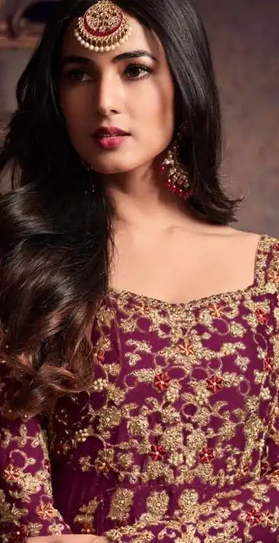 Maisha 5608 Purple Top : Heavy Net Work : Heavy Embroidery Coding With Diamond Work Bottom : Santoon Wedding, Party, Festive @3299/- | Anarkali Suits, Bollywood Anarkali, Creative-Anarkali, Designer Anarkali, Embroidered Anarkali, Party Wear Anarkali