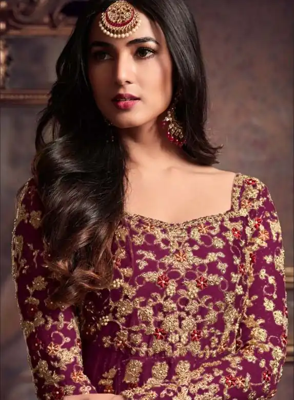 Maisha 5608 Purple Top : Heavy Net Work : Heavy Embroidery Coding With Diamond Work Bottom : Santoon Wedding, Party, Festive @3299/- | Anarkali Suits, Bollywood Anarkali, Creative-Anarkali, Designer Anarkali, Embroidered Anarkali, Party Wear Anarkali