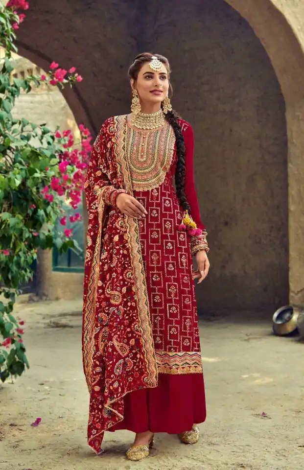 new-exclusive-red-color-embroidery-work-sharara-suit