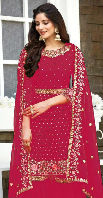 Ds 003821 Red color Georgette Embroidery Stone work Sharara suit Wedding, Party, Festive, Events Etc. Expected Delivery 4-6 Working Days @2299/- | Casual Suits, Creative suits, Designer Suits, Palazzo Suits, Party Wear Suits, Salwar suit, Straight Suits