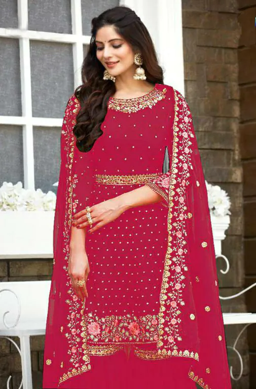 Ds 003821 Red color Georgette Embroidery Stone work Sharara suit Wedding, Party, Festive, Events Etc. Expected Delivery 4-6 Working Days @2299/- | Casual Suits, Creative suits, Designer Suits, Palazzo Suits, Party Wear Suits, Salwar suit, Straight Suits