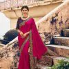 Exemplary Rani Pink Color Georgette Beautiful Lace Saree
