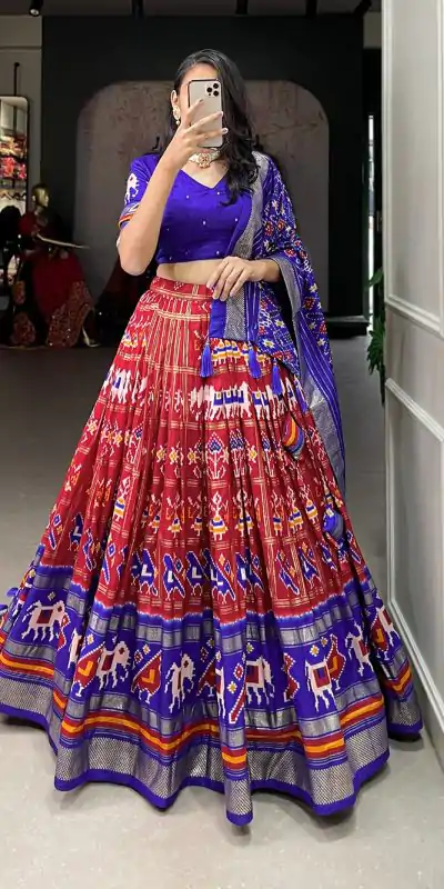 LNB1685 Red Color Tussar Silk Patola Foil Printed Lehenga Choli Festive, Wedding, Party, Events etc. Expected Delivery 4-6 Working Days @2199/- | Bollywood Lehenga, Creative Lehenga, Designer Lehenga, Embroidered Lehenga, Lehenga, Party Wear Lehenga