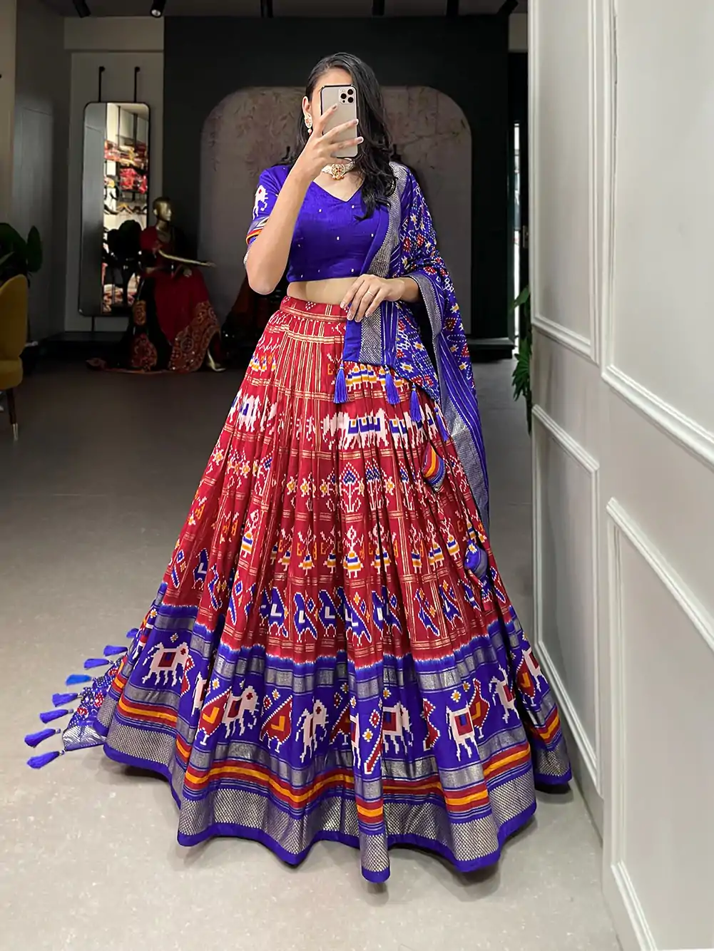 LNB1685 Red Color Tussar Silk Patola Foil Printed Lehenga Choli Festive, Wedding, Party, Events etc. Expected Delivery 4-6 Working Days @2199/- | Bollywood Lehenga, Creative Lehenga, Designer Lehenga, Embroidered Lehenga, Lehenga, Party Wear Lehenga