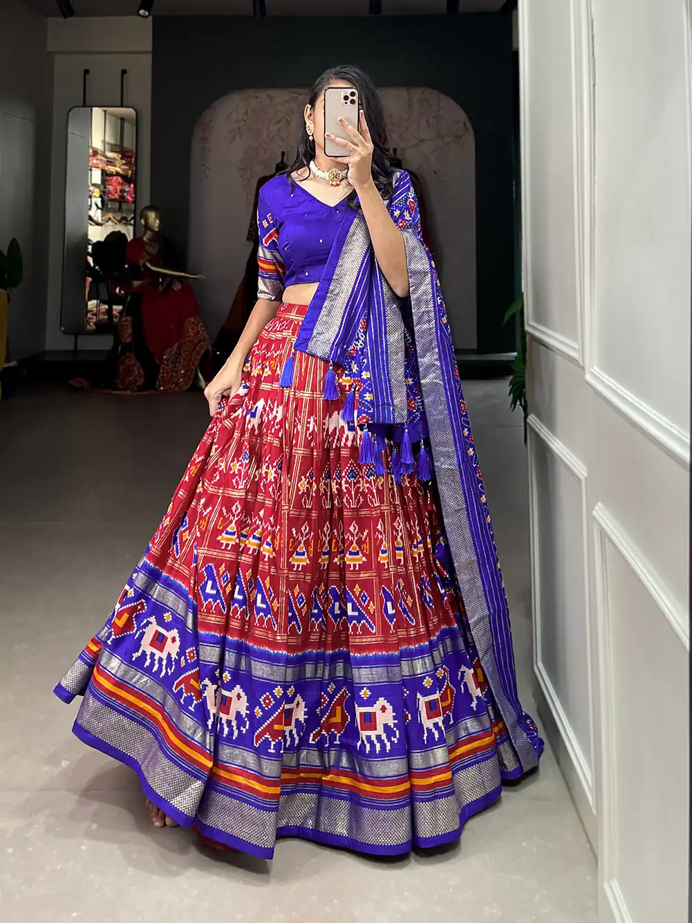LNB1685 Red Color Tussar Silk Patola Foil Printed Lehenga Choli Festive, Wedding, Party, Events etc. Expected Delivery 4-6 Working Days @2199/- | Bollywood Lehenga, Creative Lehenga, Designer Lehenga, Embroidered Lehenga, Lehenga, Party Wear Lehenga