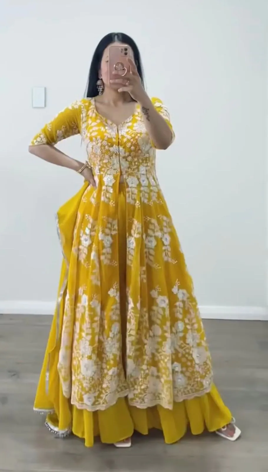 ZSR 3021 Yellow Color Gown : Fox Georgette Work : Embroidery Sequence Work Inner : Micro Cotton Traditional Wear, Wedding, Festive, Events. @2599/- | Bollywood Gowns, Creative Gowns, Designer Gowns, Embroidered Gowns, Gowns, Party Wear Gowns