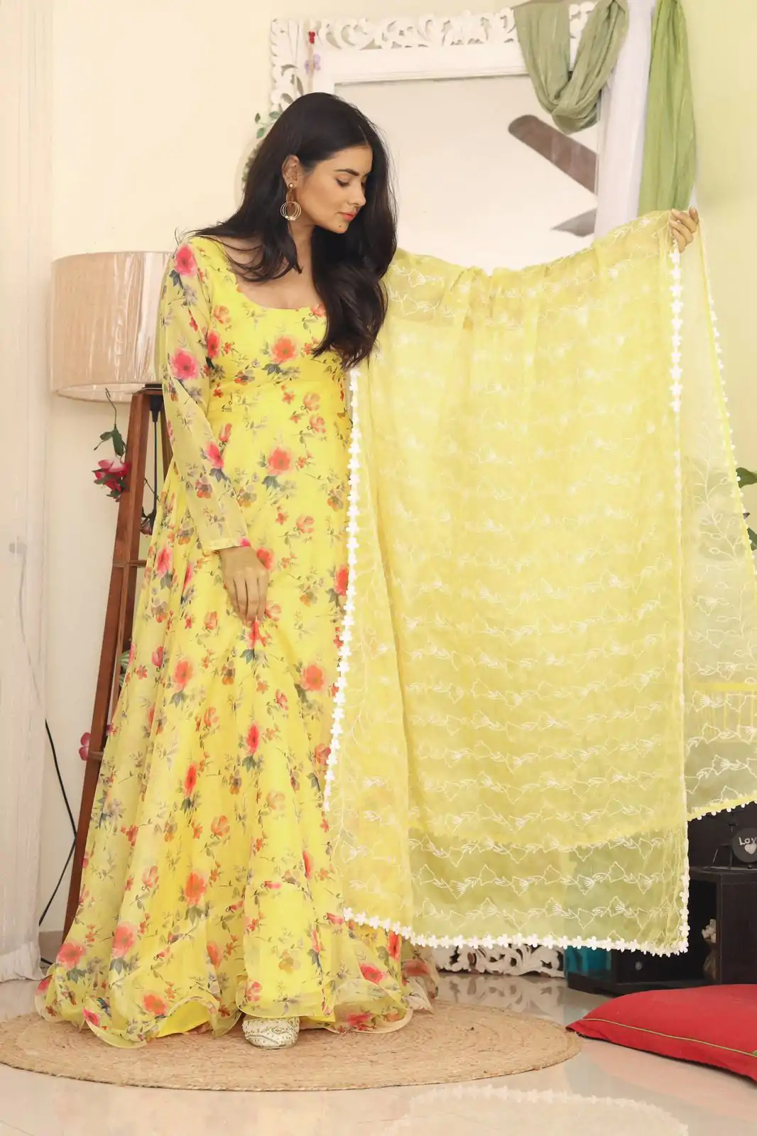 RTC 8047 Yellow Gown : Tabby Silk Organza Work : Embroidery Work Beautiful Yelow Color Casual, Wedding, Party, Festive, Events. @2099 | Bollywood Gowns, Creative Gowns, Designer Gowns, Embroidered Gowns, Gowns, Party Wear Gowns