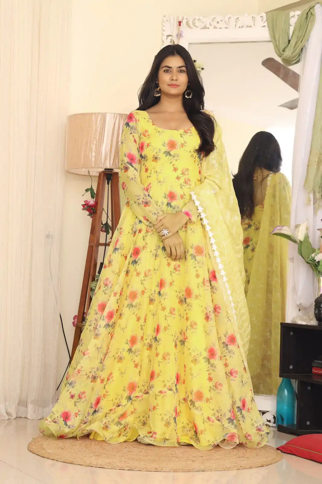 RTC 8047 Yellow Gown : Tabby Silk Organza Work : Embroidery Work Beautiful Yelow Color Casual, Wedding, Party, Festive, Events. @2099 | Bollywood Gowns, Creative Gowns, Designer Gowns, Embroidered Gowns, Gowns, Party Wear Gowns