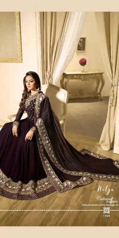LT 1703 Brown Color: Brown Fabrics: Banglory Silk + Faux Georgette & Codding Embroidery work Dupatta:- Heavy Net + Codding and Sequine Embroidary Work | Anarkali Suits, Bollywood Anarkali, Creative-Anarkali, Designer Anarkali, Embroidered Anarkali, Party Wear Anarkali