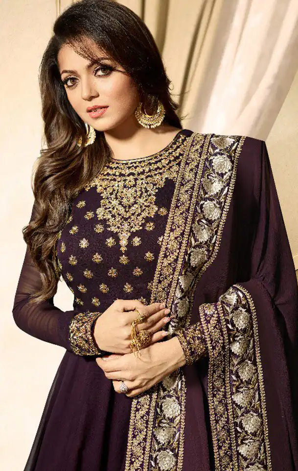 LT 1703 Brown Color: Brown Fabrics: Banglory Silk + Faux Georgette & Codding Embroidery work Dupatta:- Heavy Net + Codding and Sequine Embroidary Work | Anarkali Suits, Bollywood Anarkali, Creative-Anarkali, Designer Anarkali, Embroidered Anarkali, Party Wear Anarkali