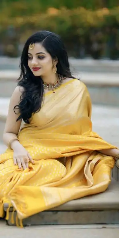 KP 3095 Yellow Color Lichi Silk Jacquard Work Beautiful Saree Casual, Party Wear, Wedding, Events Etc. Expected Delivery 4-6 Working Days @1399/- | Bollywood Sarees, Creative Sarees, Designer Sarees, Embroidered Sarees, Ethnic Saree, Modern Digital sarees, Party Wear Sarees, Sarees