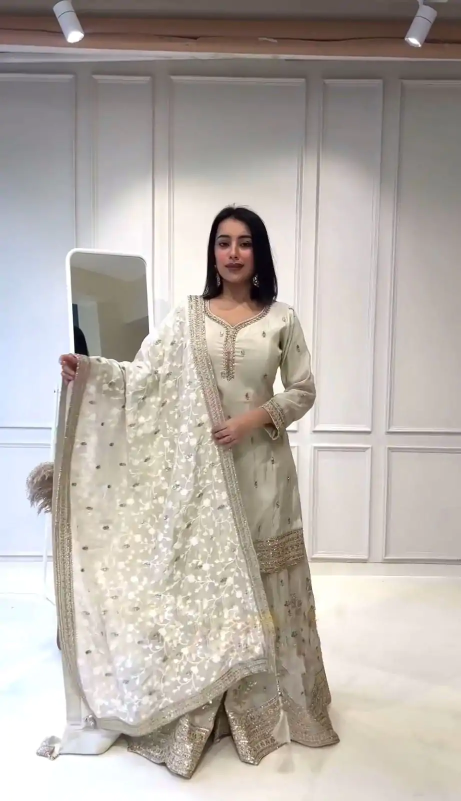 NSR 804 White  Color Heavy Chinnon Silk Embroidery Sequence Work Sharara Suit Casual, Party Festive, Events Etc. Expected Delivery 4-6 Working Days @2299/- | Jump Suits, Casual Suits, Creative suits, Designer Suits, Palazzo Suits, Party Wear Suits, Patiala Suits, Salwar suit, Straight Suits