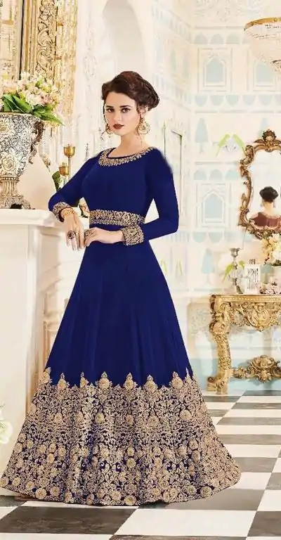 anarkali dress blue colour Women's Blue Faux Georgette Anarkali Suit With Dupatta Blue / M
