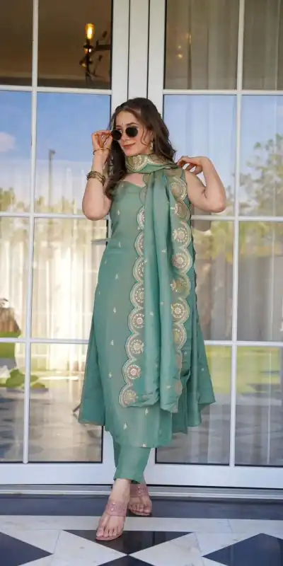 SRK 5154 Peacock Green Color Pure Chinnon Silk Embroidery Sequence Salwar Suit Wedding, Party, Festive, Events Expected Delivery 4-6 Working Days @ 1749/- | Jump Suits, Casual Suits, Creative suits, Designer Suits, Palazzo Suits, Party Wear Suits, Patiala Suits, Salwar suit, Straight Suits
