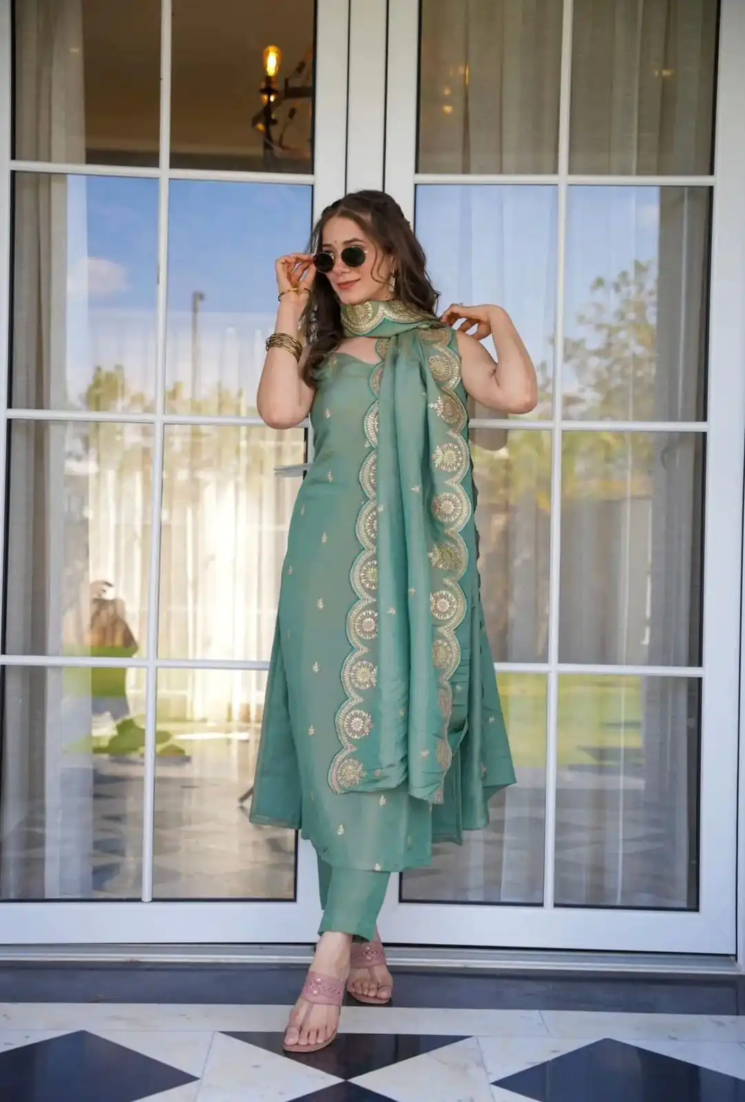 SRK 5154 Peacock Green Color Pure Chinnon Silk Embroidery Sequence Salwar Suit Wedding, Party, Festive, Events Expected Delivery 4-6 Working Days @ 1749/- | Jump Suits, Casual Suits, Creative suits, Designer Suits, Palazzo Suits, Party Wear Suits, Patiala Suits, Salwar suit, Straight Suits