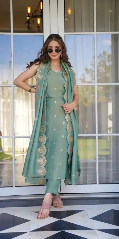 SRK 5154 Peacock Green Color Pure Chinnon Silk Embroidery Sequence Salwar Suit Wedding, Party, Festive, Events Expected Delivery 4-6 Working Days @ 1749/- | Jump Suits, Casual Suits, Creative suits, Designer Suits, Palazzo Suits, Party Wear Suits, Patiala Suits, Salwar suit, Straight Suits