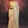Artful White Nylon Organza Jacquard Multi Embroidered Saree