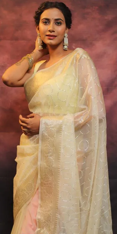 MS 438 White Color Nylon Organza Jacquard Multi Embroidered Saree Casual, Party Wear, Wedding, Events, Etc. Expected Delivery 4-6 Working Days 1599/- | Bollywood Sarees, Creative Sarees, Designer Sarees, Embroidered Sarees, Ethnic Saree, Modern Digital sarees, Party Wear Sarees, Sarees