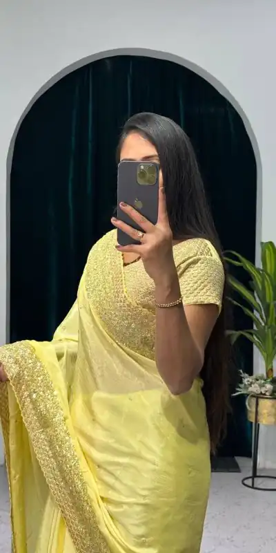 ST 465 Yellow Color Chinon Sequins & Zari Embroidery Work Saree Casual, Wedding, Party, Festive, Events Etc. Expected Delivery 4-6 Working Days @1999/- | Bollywood Sarees, Creative Sarees, Designer Sarees, Embroidered Sarees, Ethnic Saree, Modern Digital sarees, Party Wear Sarees, Sarees