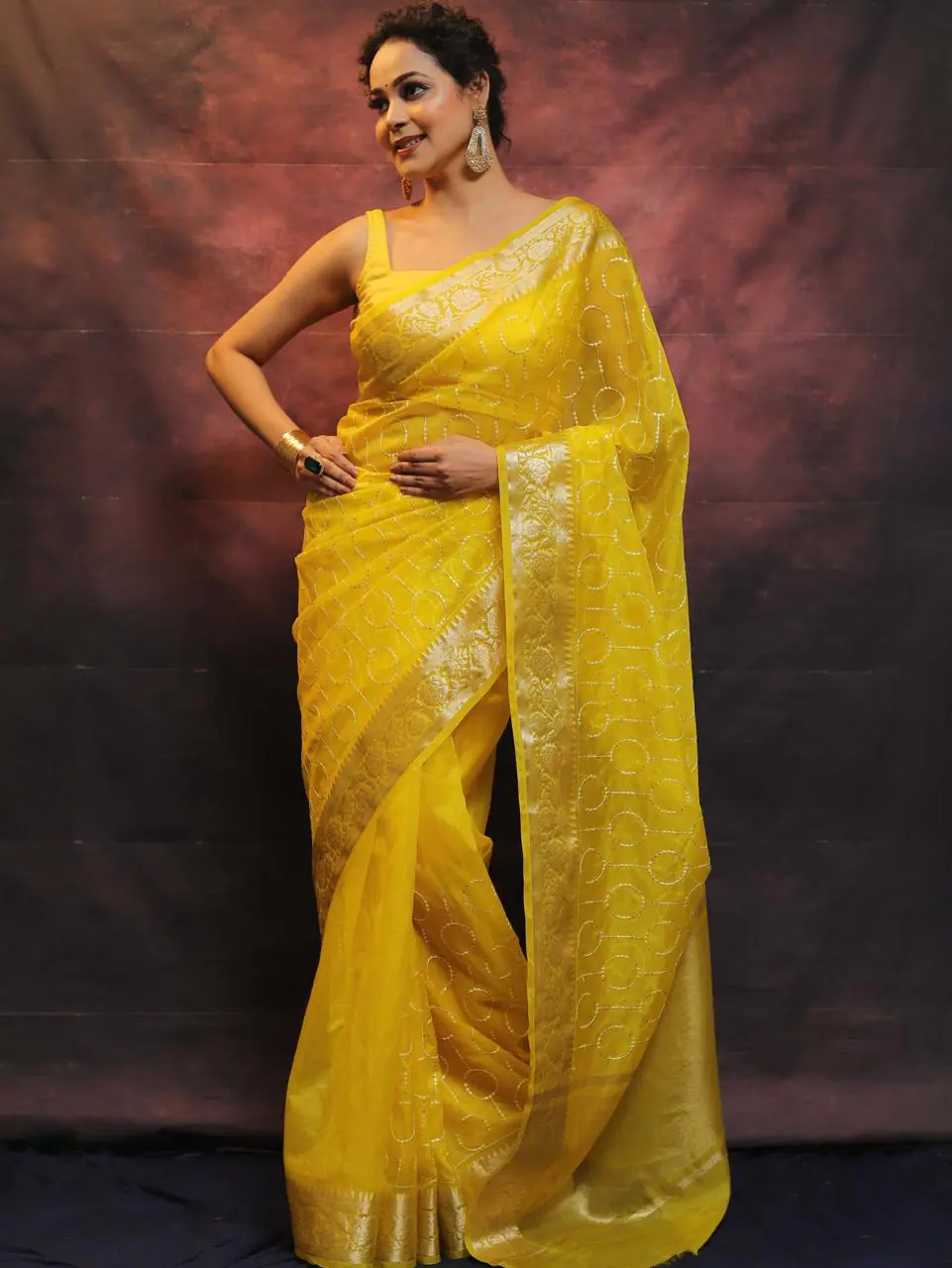 MS 438 Yellow Color Nylon Organza Jacquard Multi Embroidered Saree Casual, Party Wear, Wedding, Events, Etc. Expected Delivery 4-6 Working Days 1599/- | Bollywood Sarees, Creative Sarees, Designer Sarees, Embroidered Sarees, Ethnic Saree, Modern Digital sarees, Party Wear Sarees, Sarees