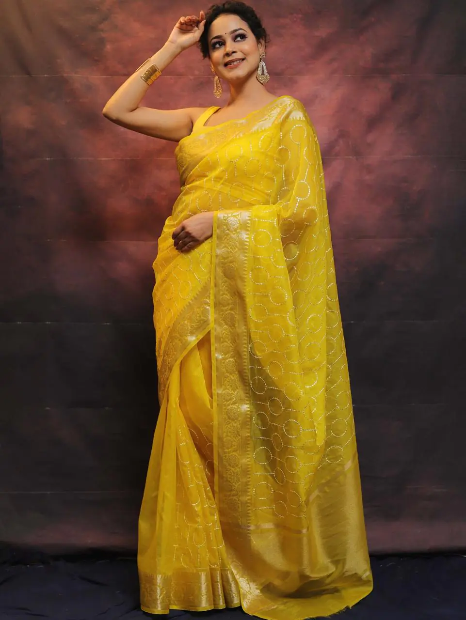 MS 438 Yellow Color Nylon Organza Jacquard Multi Embroidered Saree Casual, Party Wear, Wedding, Events, Etc. Expected Delivery 4-6 Working Days 1599/- | Bollywood Sarees, Creative Sarees, Designer Sarees, Embroidered Sarees, Ethnic Saree, Modern Digital sarees, Party Wear Sarees, Sarees