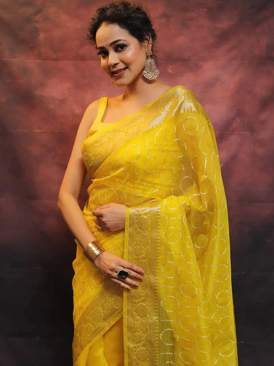 MS 438 Yellow Color Nylon Organza Jacquard Multi Embroidered Saree Casual, Party Wear, Wedding, Events, Etc. Expected Delivery 4-6 Working Days 1599/- | Bollywood Sarees, Creative Sarees, Designer Sarees, Embroidered Sarees, Ethnic Saree, Modern Digital sarees, Party Wear Sarees, Sarees