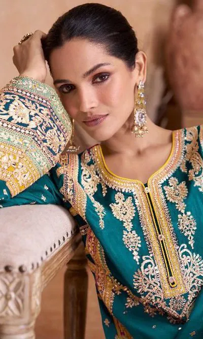  FC 7406 Blue Color Chinon Coding Embroidery Anarkali Suit Wedding, Party, Festive events, etc. Expected Delivery  4-6 Working Days @2849/ | Jump Suits, Casual Suits, Creative suits, Designer Suits, Palazzo Suits, Party Wear Suits, Salwar suit