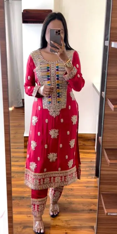 ZSR 3062 Red Color Malty Thread Embroidery Sequence Work Salwar Suit Casual, Wedding, Festive, Events Expected Delivery 4-6 Working Days @2099/- | Jump Suits, Casual Suits, Creative suits, Designer Suits, Palazzo Suits, Party Wear Suits, Patiala Suits, Salwar suit, Straight Suits