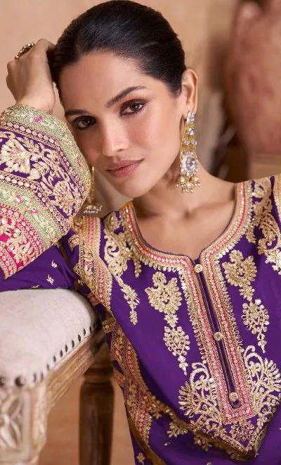FC 7406 Violet Color Chinon Coding Embroidery Anarkali Suit Wedding, Party, Festive events, etc. Expected Delivery 4-6 Working Days @2849/ | Jump Suits, Casual Suits, Creative suits, Designer Suits, Palazzo Suits, Party Wear Suits, Salwar suit