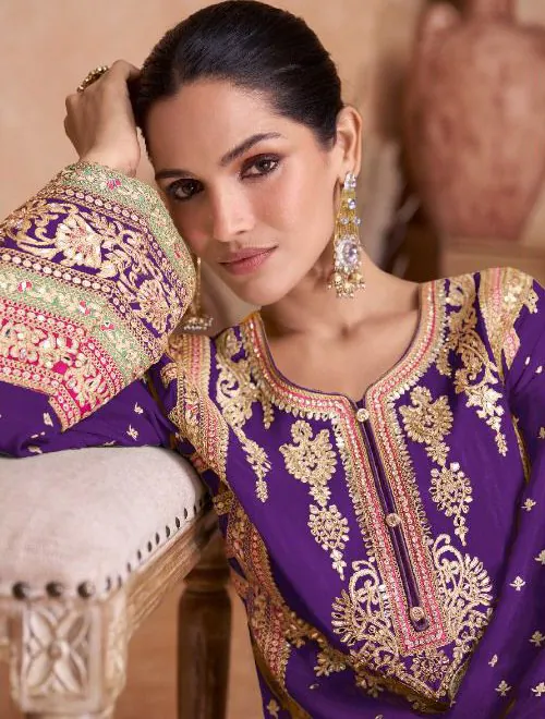 FC 7406 Violet Color Chinon Coding Embroidery Anarkali Suit Wedding, Party, Festive events, etc. Expected Delivery 4-6 Working Days @2849/ | Jump Suits, Casual Suits, Creative suits, Designer Suits, Palazzo Suits, Party Wear Suits, Salwar suit