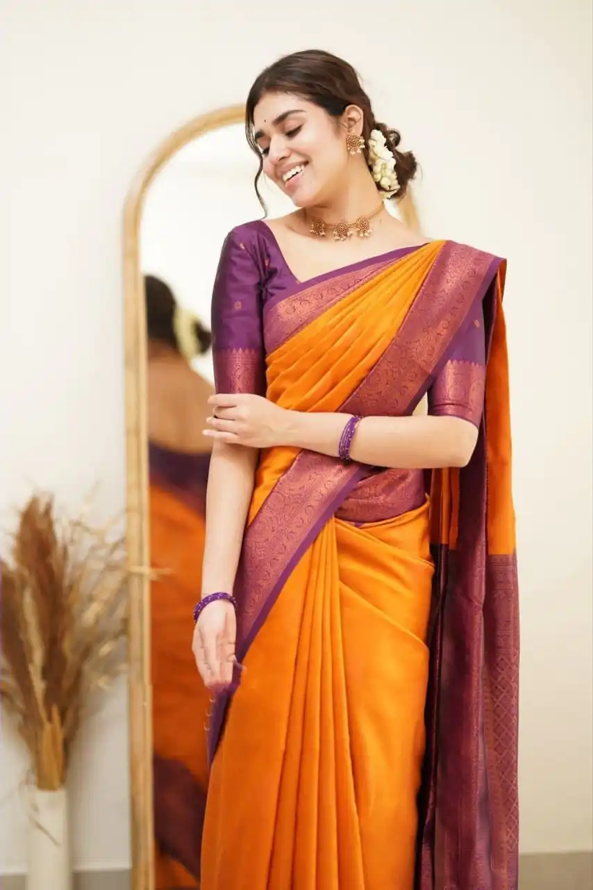 DDF 115 Orange Color Soft Lichi Silk Ordinary Design Rich Pallu Saree Casual, Party Wear, Events, Festivals Etc. Expected Delivery 4-6 Working Days 1499/ | Bollywood Sarees, Creative Sarees, Designer Sarees, Embroidered Sarees, Ethnic Saree, Modern Digital sarees, Party Wear Sarees, Sarees